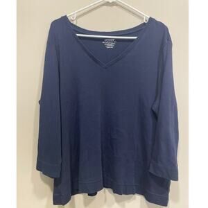 Chico's Size 3 The Ultimate Tee 3/4 Length Sleeve Navy Casual Top Women's Sz XL